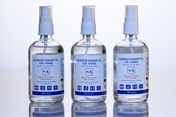 Handdesinfektionsspray 100ml, Glasflasche, 3´er Pack, Handdesinfektion, Rezeptur "WHO"